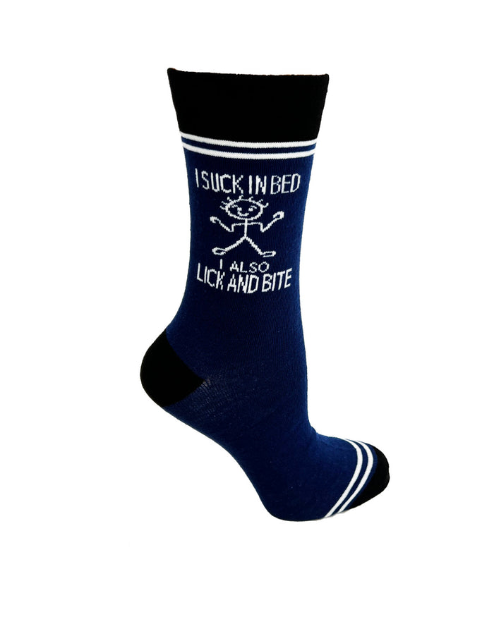 (3 Pairs) I Suck In Bed I Also Lick and Bite - Hey Now Unisex Crew Socks - Wholesale