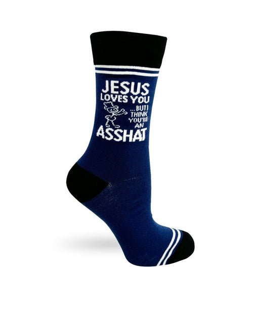 (3 Pairs) Jesus Loves You but I Think You're an Asshat - Hey Now Unisex Crew Socks - Wholesale