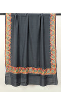 Machine embroidered 4-border shawl, 45x90 inches