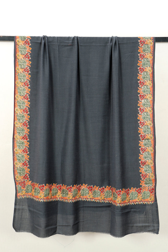Machine embroidered 4-border shawl, 45x90 inches