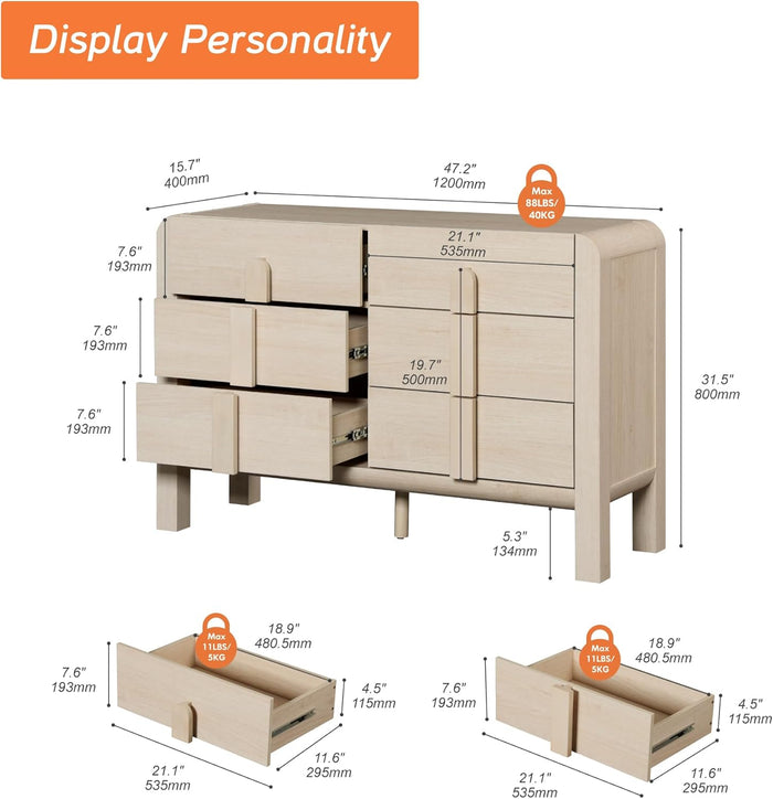 47.2" Alma 6 Drawers Mid Century Modern Drawers - Canva Home
