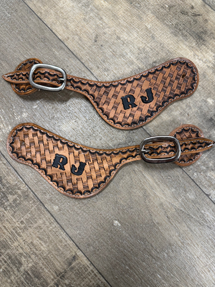 Hand tooled and painted Custom initials spur straps
