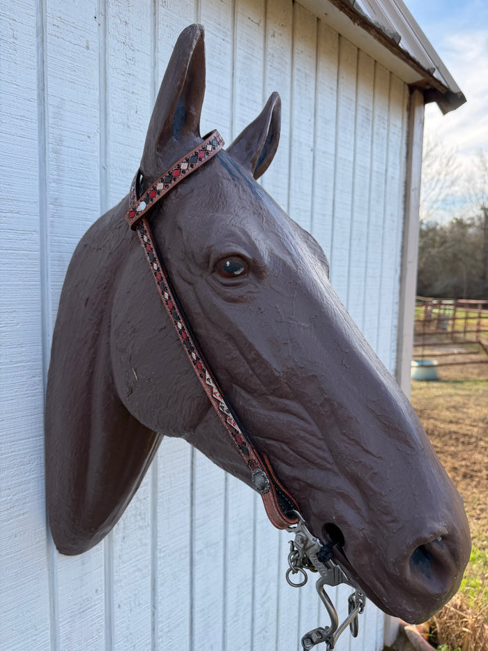 Four aces Hand painted and tooled one ear leather Headstall horse size