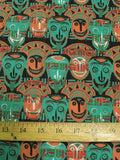 African Cultural Masks Multi Green Polyester Cotton Fabric