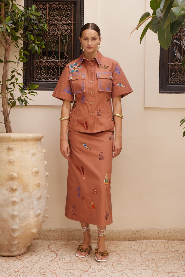 Alemais Dusty Embroidered Fitted Shirt - Rust Apparel > Women > Clothing > Shirts & Blouses > Long Sleeve Shirts > Alémais Hyde Boutique