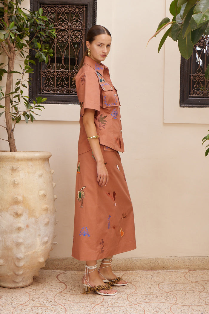 Alemais Dusty Embroidered Fitted Shirt - Rust Apparel > Women > Clothing > Shirts & Blouses > Long Sleeve Shirts > Alémais Hyde Boutique