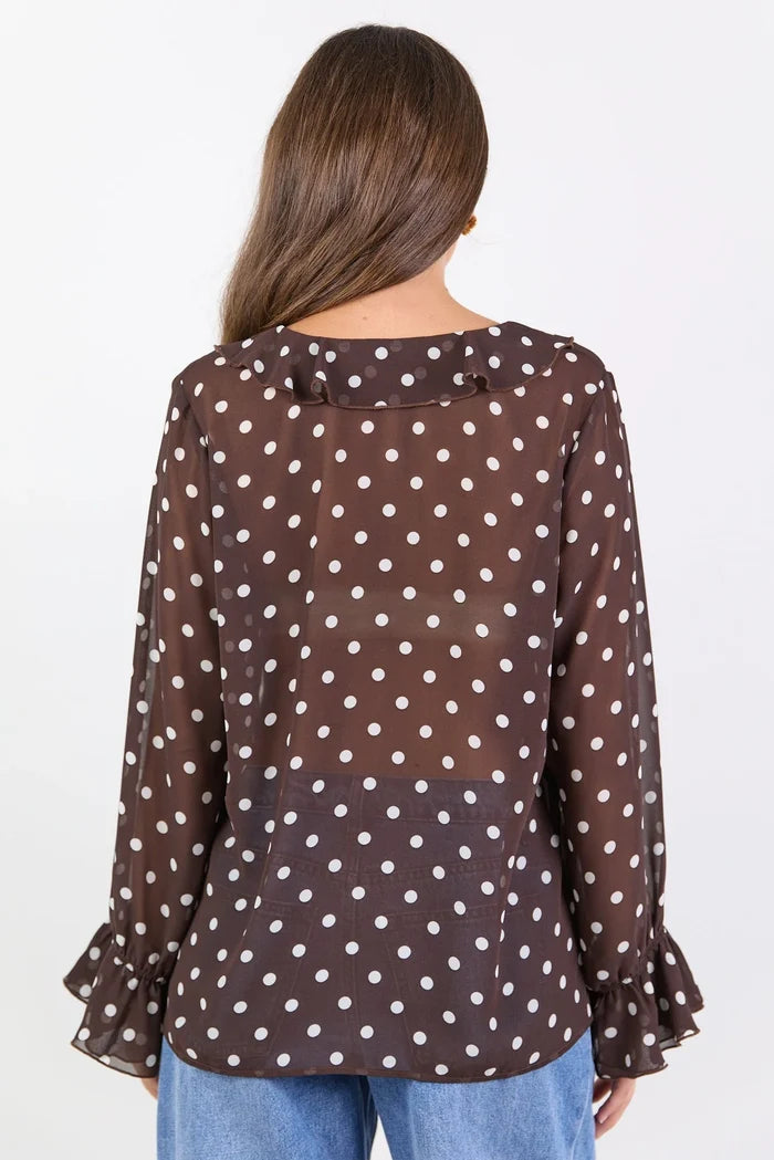Among The Brave Bohemian Blouse - Chocolate Polkadot Clothing > Tops > Blouses > Long Sleeve Blouses > Among The Brave Hyde Boutique