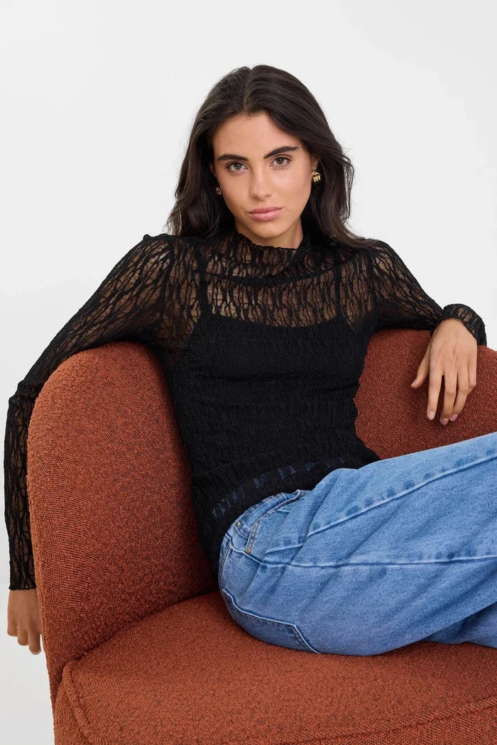 Among The Brave Lace Long Sleeve Top - Black Hyde Boutique