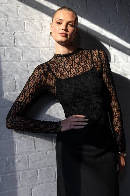 Among The Brave Lace Long Sleeve Top - Black Hyde Boutique
