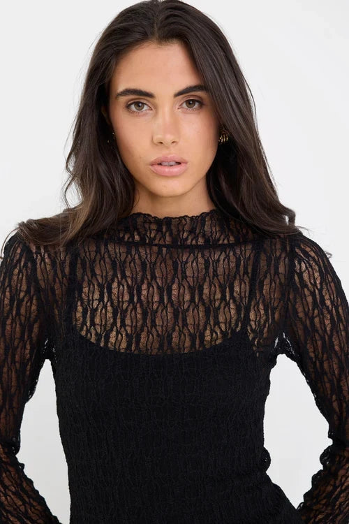 Among The Brave Lace Long Sleeve Top - Black Hyde Boutique