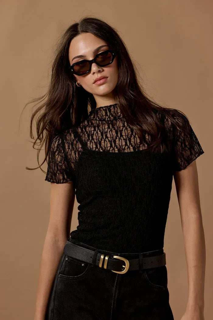 Among The Brave Lace Short Sleeve Top - Black Hyde Boutique