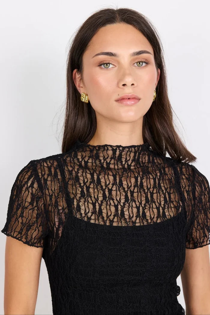Among The Brave Lace Short Sleeve Top - Black Hyde Boutique
