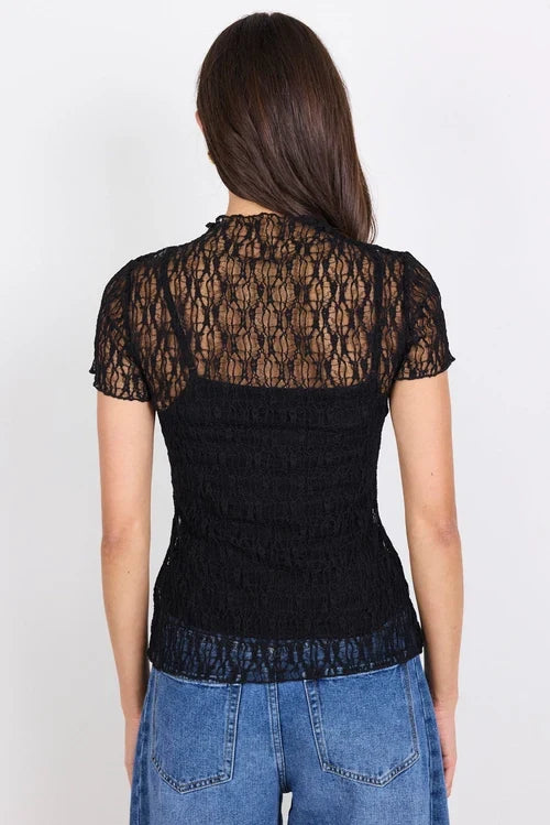 Among The Brave Lace Short Sleeve Top - Black Hyde Boutique