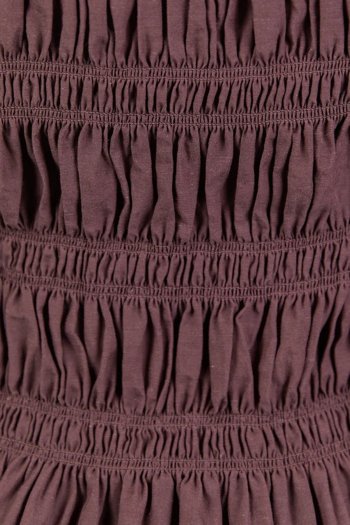 Among The Brave Required - Chocolate LS Shirred Bodice Top Clothing > Tops > Blouses > Long Sleeve Blouses > Shirred Tops > Among The Brave Hyde Boutique