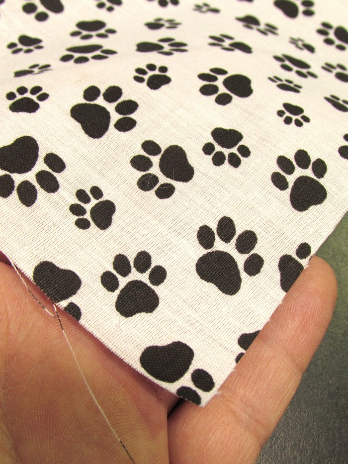 Animal Paws White and Black Polyester Cotton Fabric