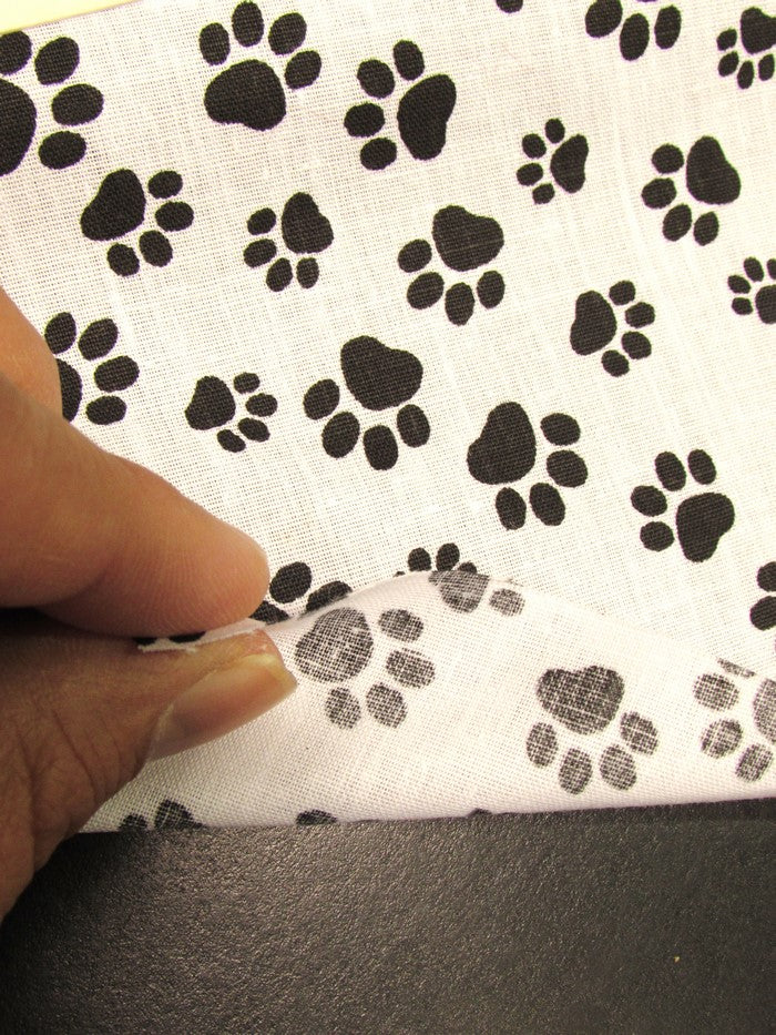 Animal Paws White and Black Polyester Cotton Fabric