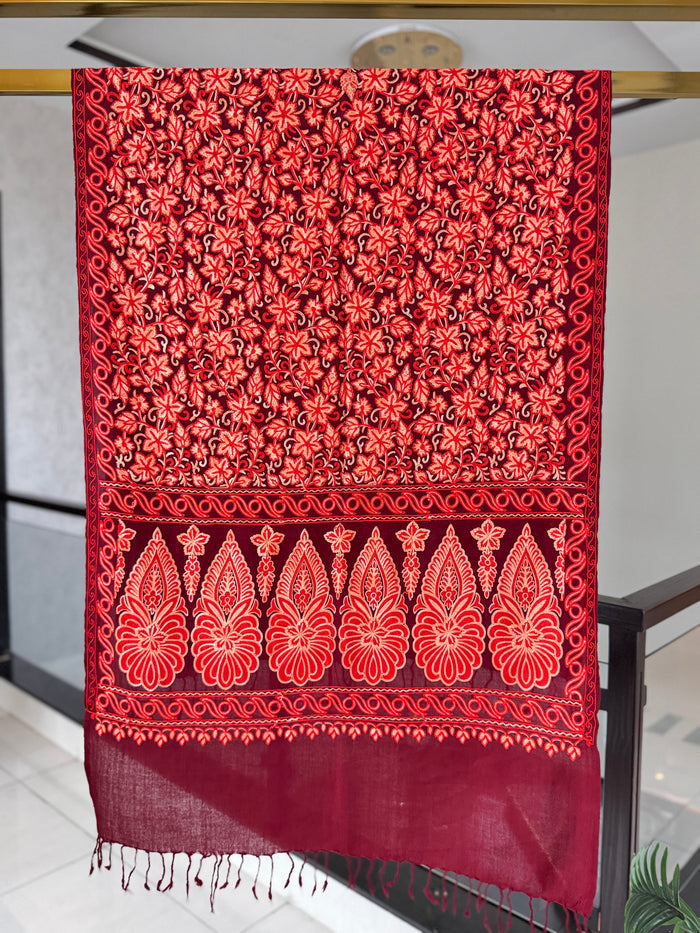 Ari Jaal embroidered stole, fine needlework, 28x80 inches