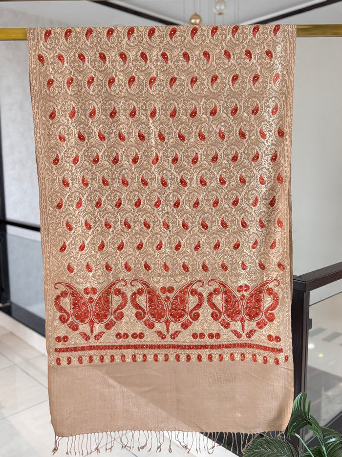 Ari Jaal embroidered stole, cashmere feel, 28x80 inches