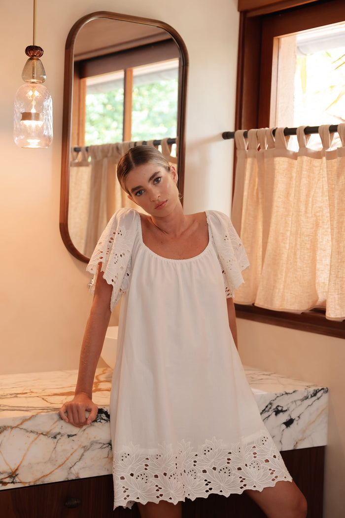 Piyama Betty Lounge Dress - Cotton Embroidery - Vanilla — view 4