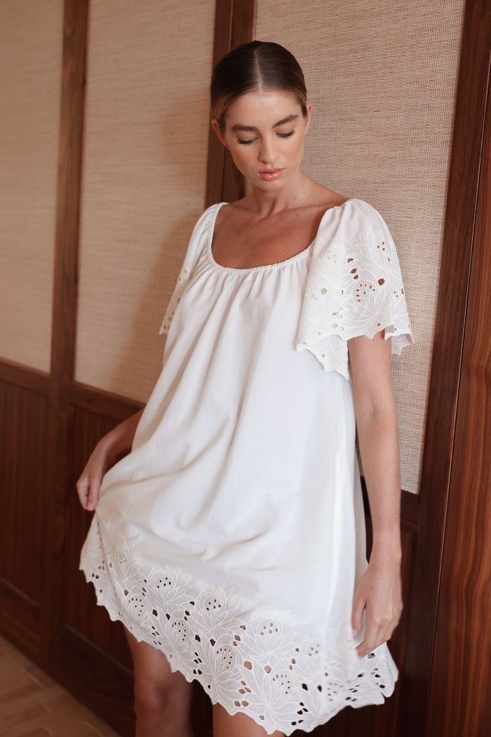 Piyama Betty Lounge Dress - Cotton Embroidery - Vanilla — view 6