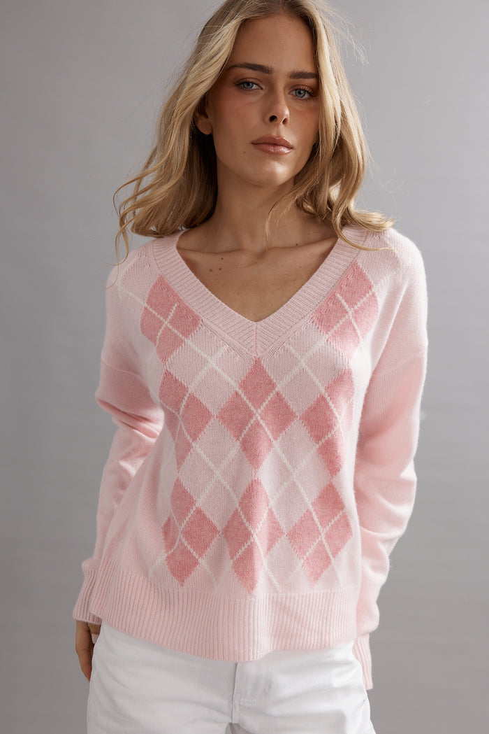 Caitlin Crisp Argyle Jumper - Marshmellow Arriving End September Hyde Boutique