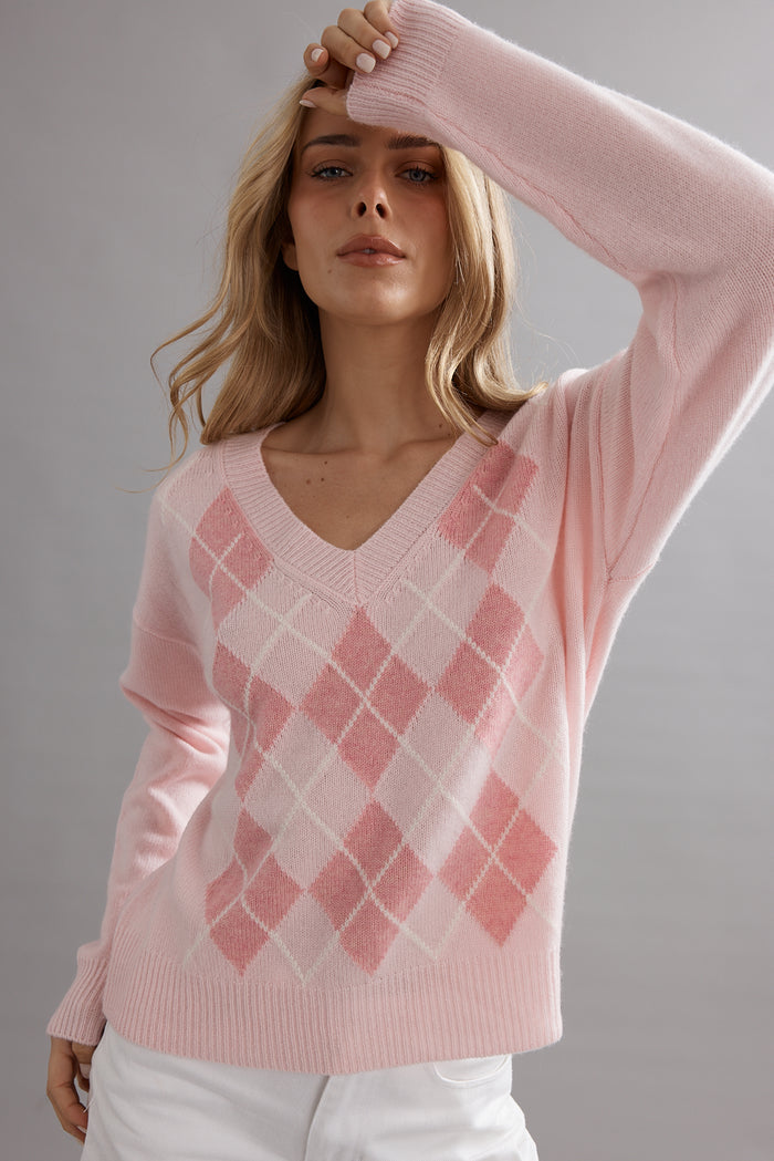Caitlin Crisp Argyle Jumper - Marshmellow Arriving End September Hyde Boutique