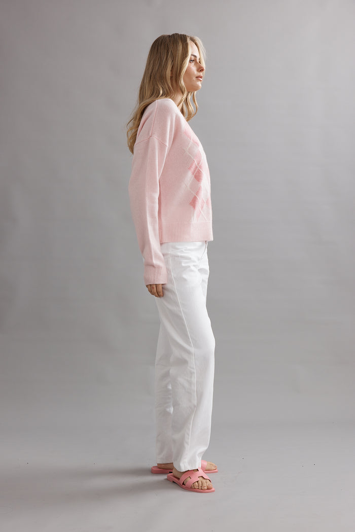 Caitlin Crisp Argyle Jumper - Marshmellow Arriving End September Hyde Boutique