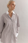 Caitlin Crisp Varsity Shirt - Mocha Stripe Hyde Boutique