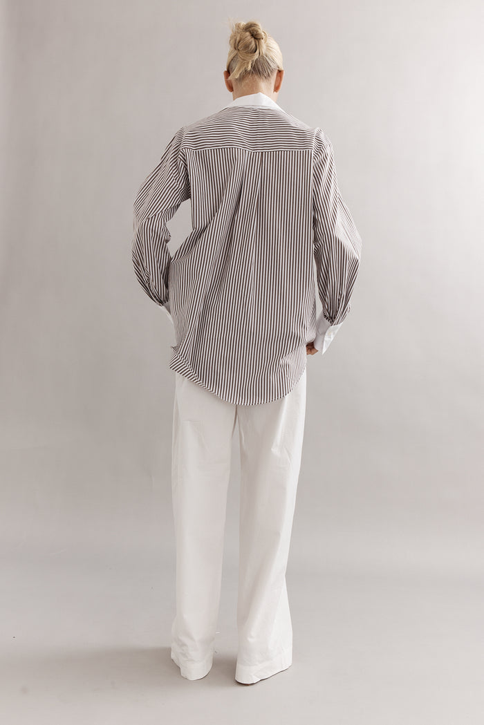 Caitlin Crisp Varsity Shirt - Mocha Stripe Hyde Boutique