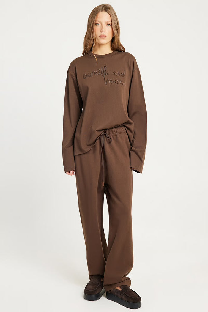 Camilla and Marc Maren Emb Long Sleeve Tee - Chocolate Clothing > Tops > T-Shirts > Long Sleeve T-Shirts > Embroidered T-Shirts > Camilla and Marc Hyde Boutique