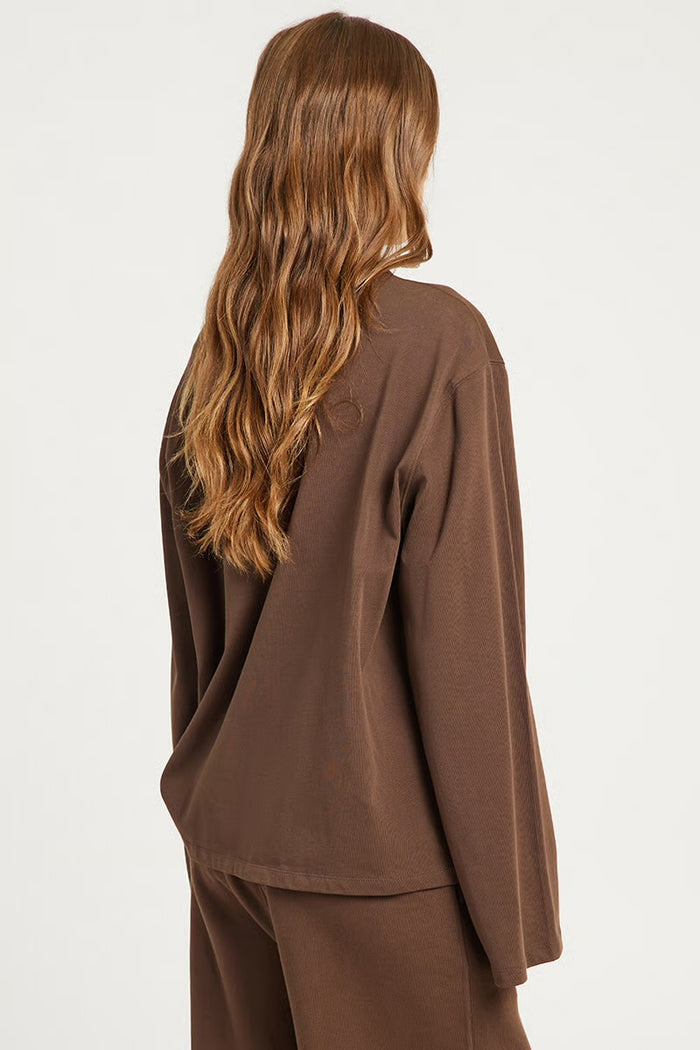 Camilla and Marc Maren Emb Long Sleeve Tee - Chocolate Clothing > Tops > T-Shirts > Long Sleeve T-Shirts > Embroidered T-Shirts > Camilla and Marc Hyde Boutique