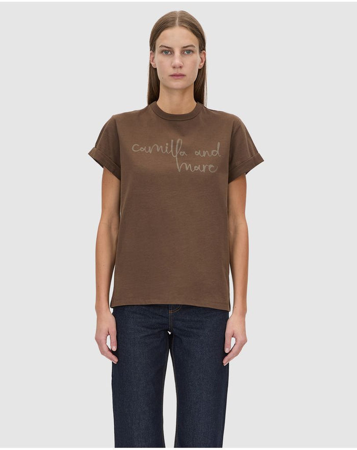 Camilla and Marc Maren Logo Roll Sleeve Tee - Chocolate Hyde Boutique