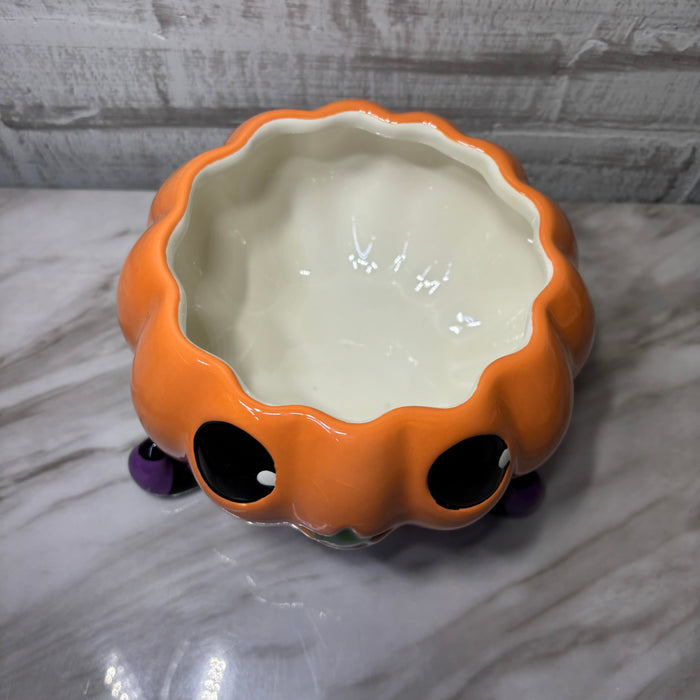 Ceramic Jack O Lantern Candy Bowl with Witch Feet
