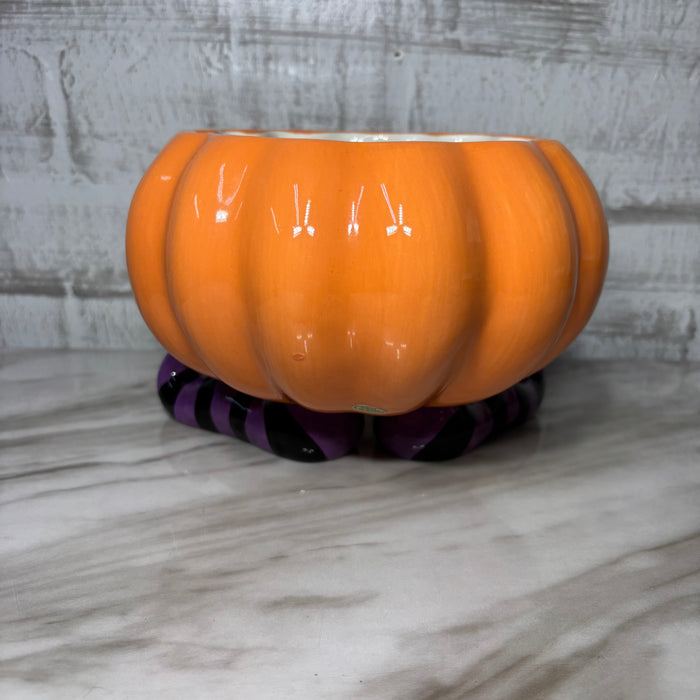 Ceramic Jack O Lantern Candy Bowl with Witch Feet