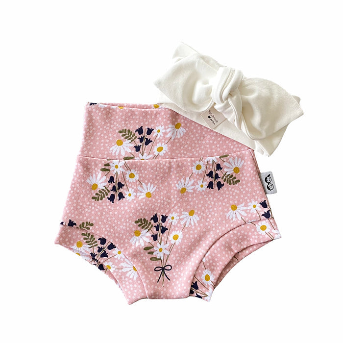 Chamomile Bouquet on Blush Bummies with White Headband