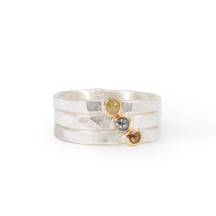 "Champagne" Diamond Stackable Sterling Silver with 14k Bezel Handcrafted Ring - Ceci Greco Designs - KKW-013 - Crystalarium