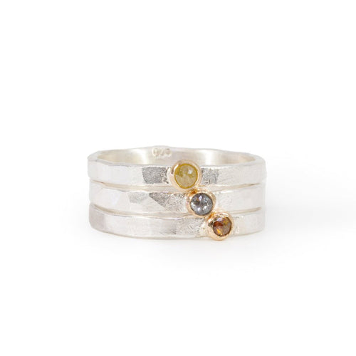"Champagne" Diamond Stackable Sterling Silver with 14k Bezel Handcrafted Ring - Ceci Greco Designs - KKW-013 - Crystalarium