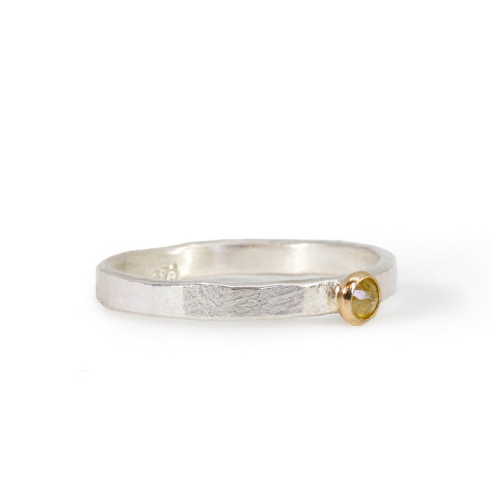 "Champagne" Diamond Stackable Sterling Silver with 14k Bezel Handcrafted Ring - Ceci Greco Designs - KKW-013 - Crystalarium