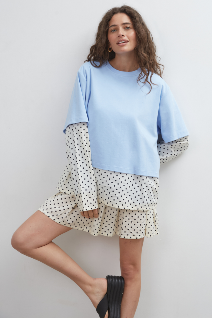 Commonplace Blue Crush LS Tee - Light Blue/Polka Hyde Boutique
