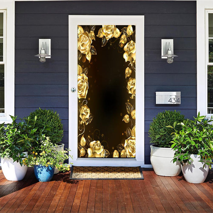 DoorFoto Customizable - Gold Roses Background