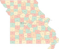 Multi Color Missouri Map with Counties and County Names