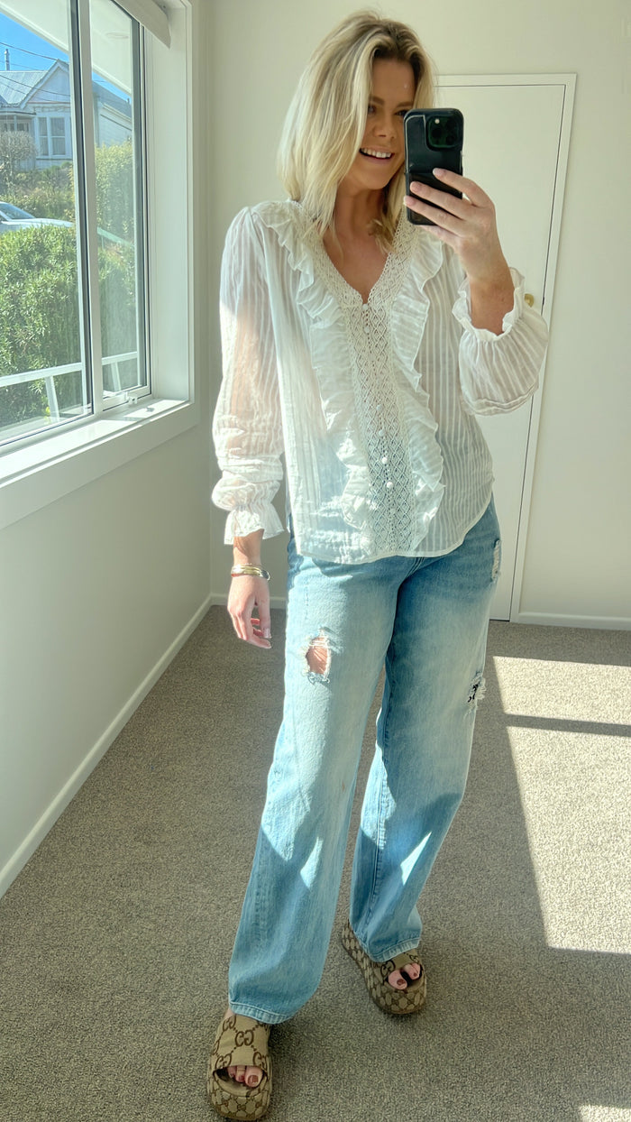 Drama The Label Amelia Blouse - Natural Stripe Arriving First Week September Apparel > Women > Clothing > Tops > Blouses & Shirts > Drama The Label Hyde Boutique