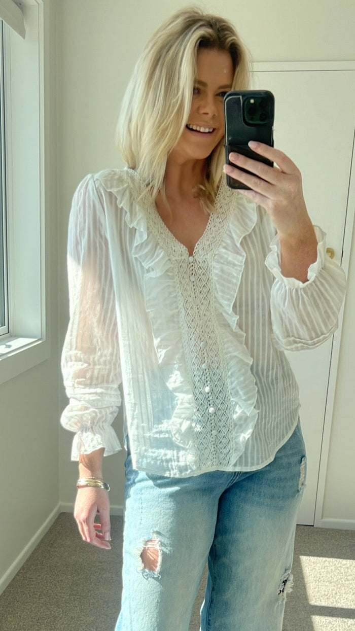 Drama The Label Amelia Blouse - Natural Stripe Arriving First Week September Apparel > Women > Clothing > Tops > Blouses & Shirts > Drama The Label Hyde Boutique