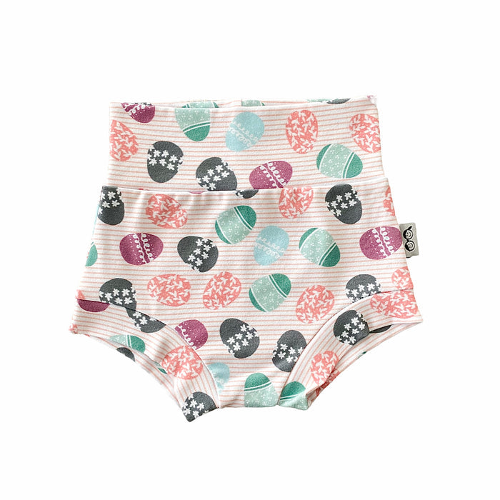 Easter eggs on Pink Stripes Bummies