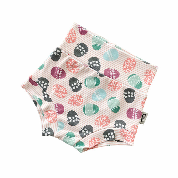 Easter eggs on Pink Stripes Bummies
