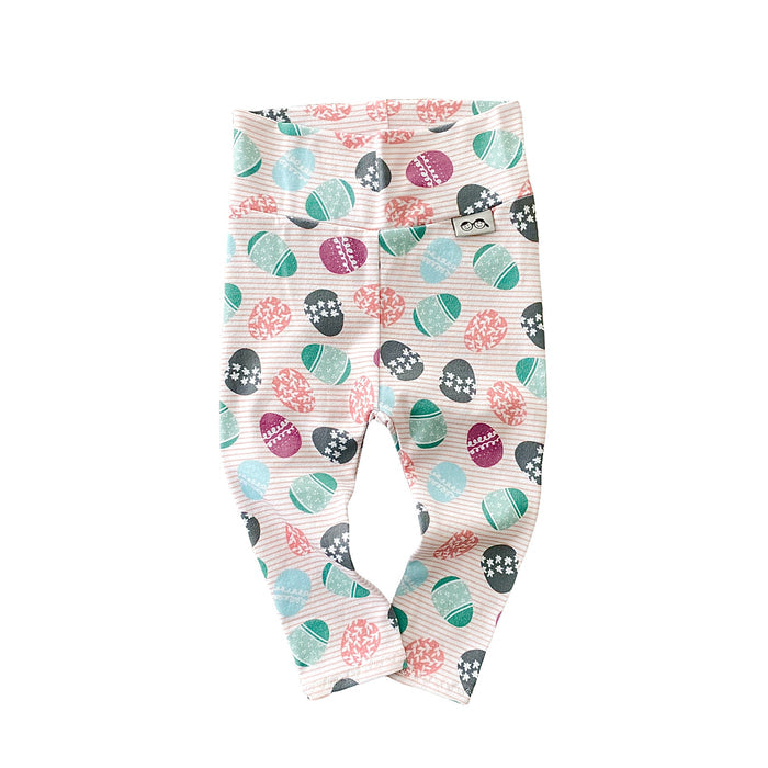 Easter eggs on Pink Stripes Leggings