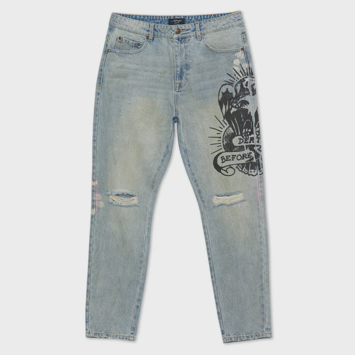 Light vintage Ed Hardy Eagle Slim Taper Jeans featuring a striking eagle design