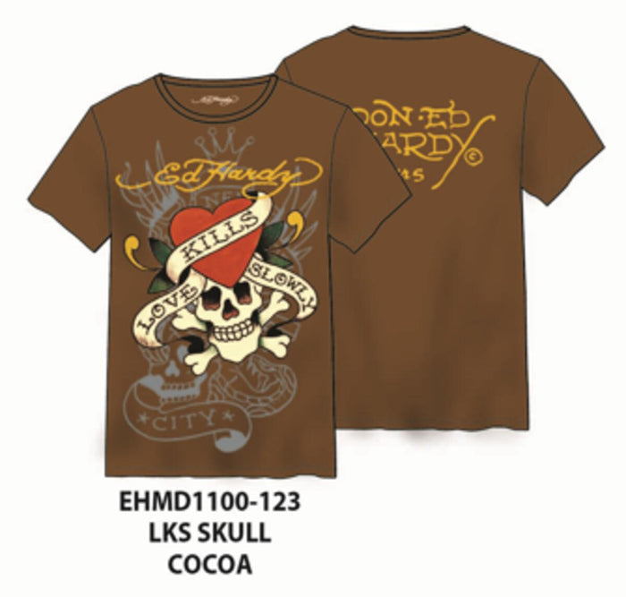 Ed Hardy LKS Skull SS Tee - Cocoa - Men's fashion t-shirt with detailed skull design in rich cocoa brown color