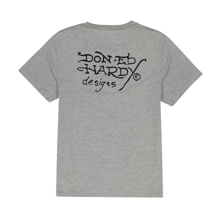 Fashionable Ed Hardy Rhinestone Skull Snake SS Tee in heather grey, featuring a stylish and eye-catching design