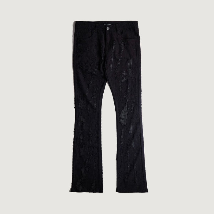Embellish Kyoto Boro Flare Midnight Denim Jeans (EMBSUM24-035) with distressed detailing and stylish flared silhouette for a trendy and unique look